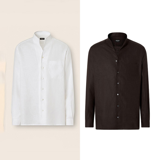 zegna oasi lino linen stand collar shirt